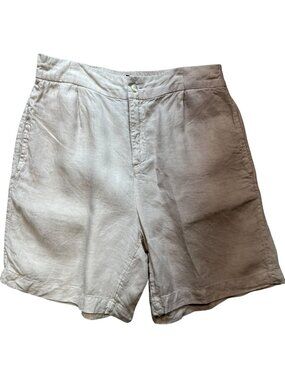 Tahari Women's Linen Pleated Shorts Size Medium Light Beige Pockets Casual